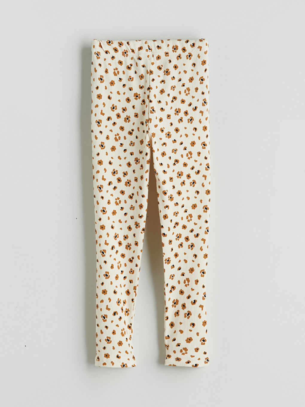 Bej Çiçek Desenli Kız Çocuk Tayt-1