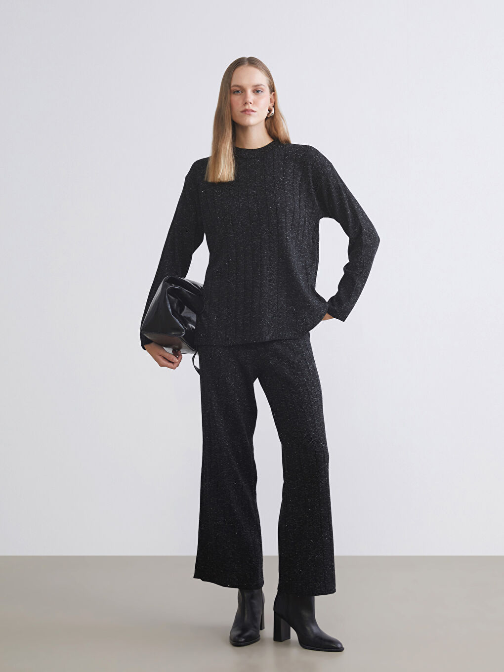 Elasticated Waist Wide Leg Women's Knitwear Trousers