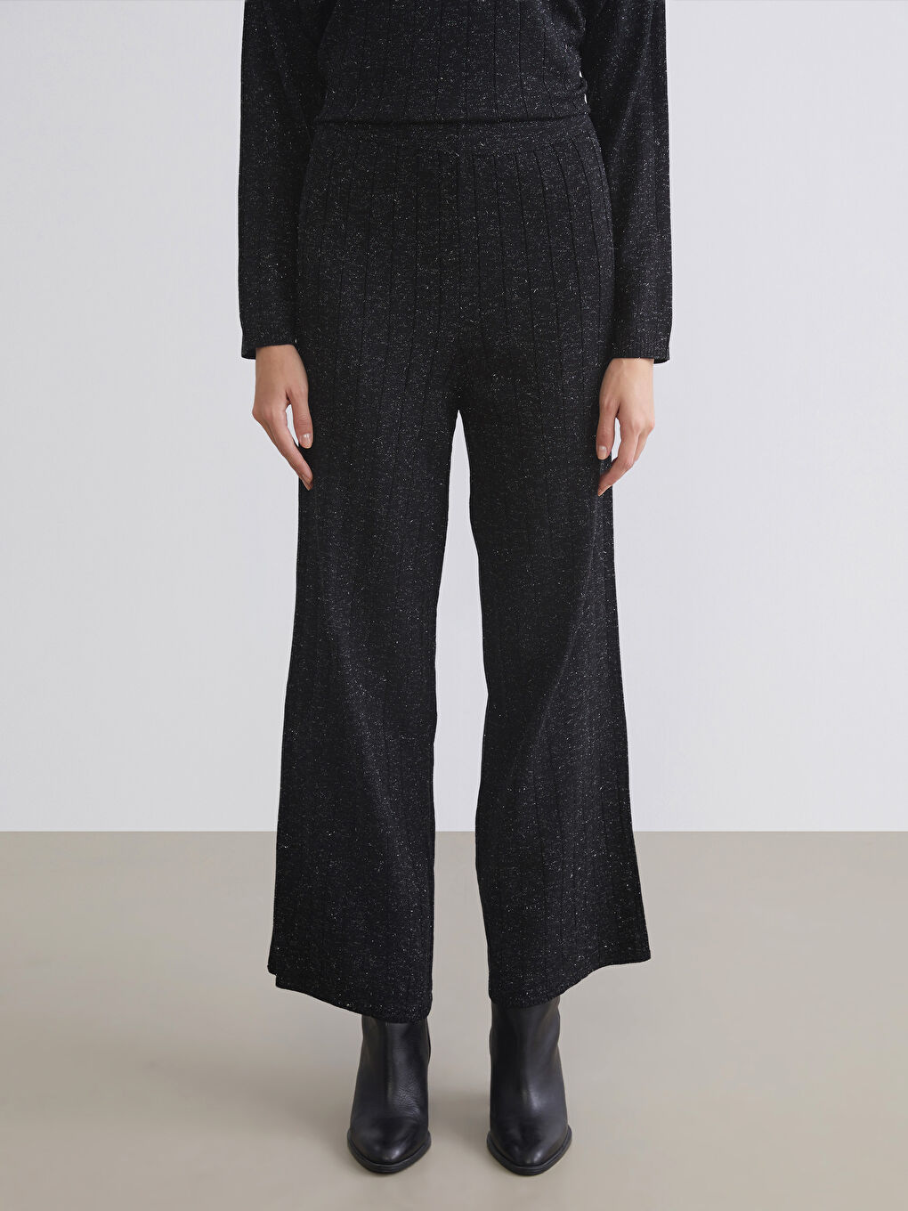 Elasticated Waist Wide Leg Women's Knitwear Trousers-1
