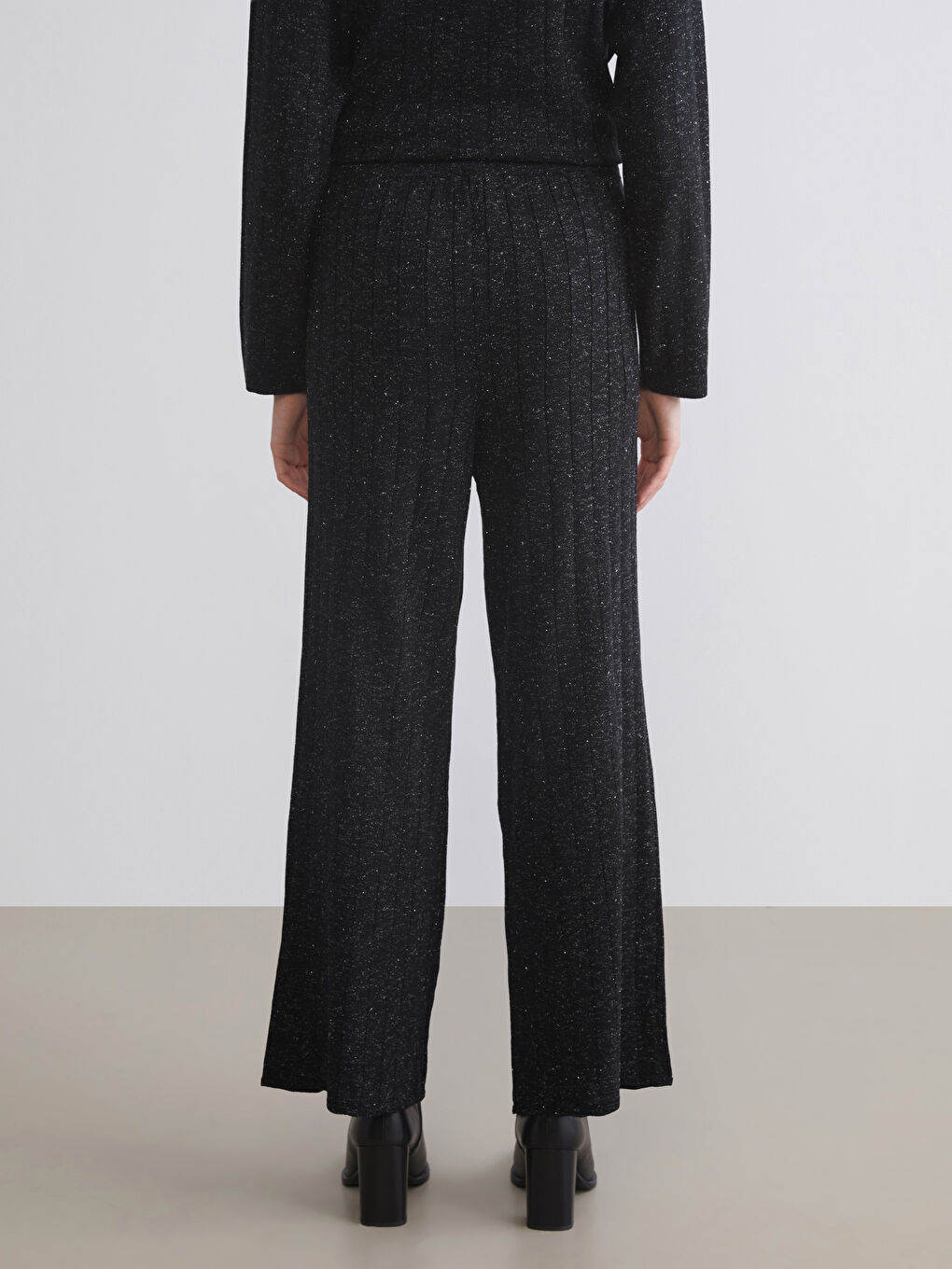 Elasticated Waist Wide Leg Women's Knitwear Trousers-3