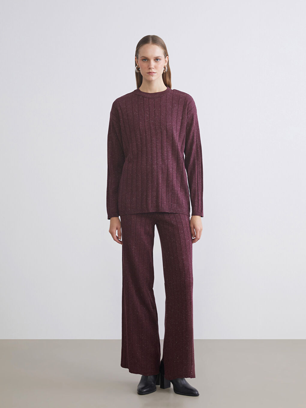 Elasticated Waist Wide Leg Women's Knitwear Trousers