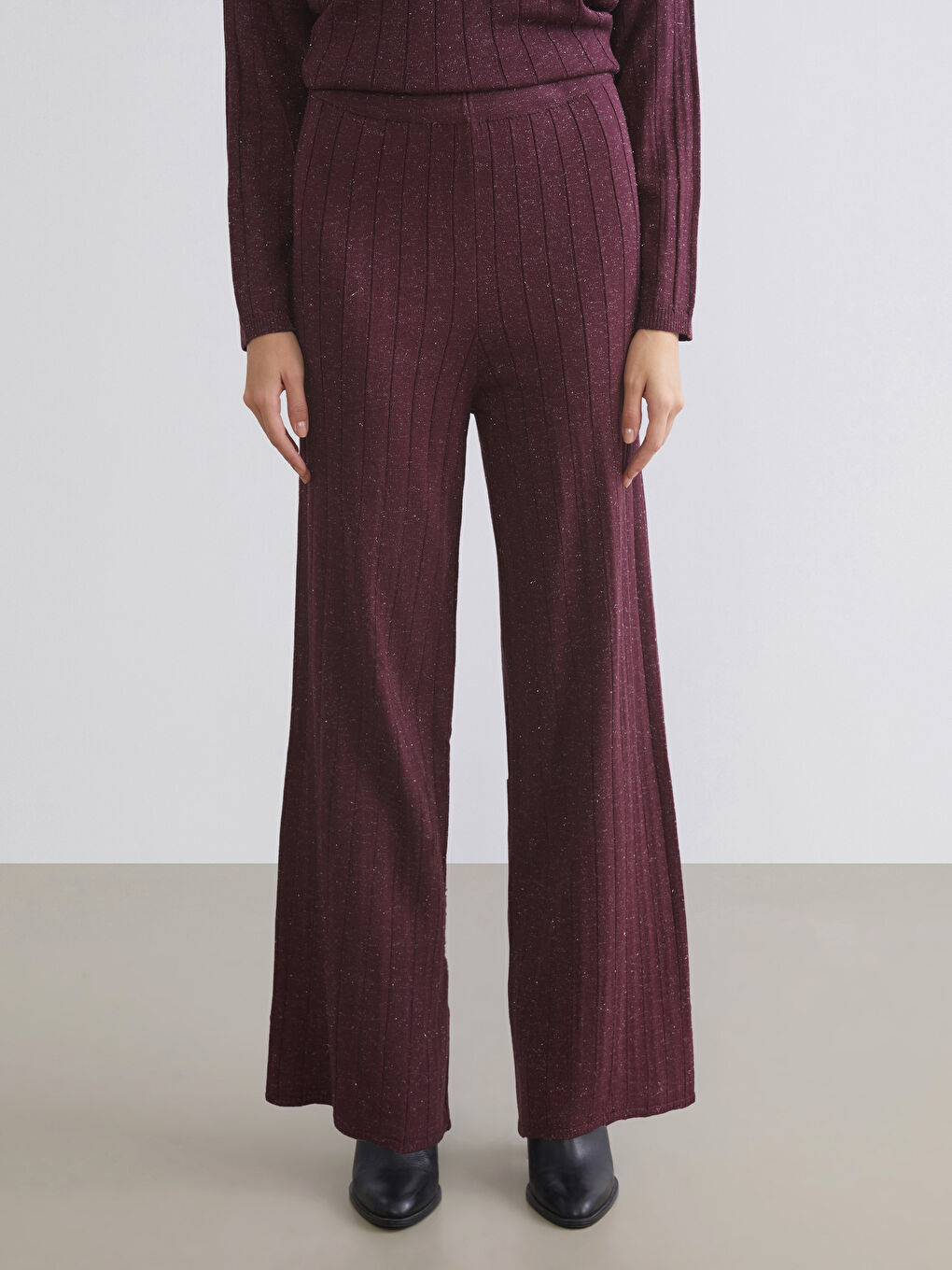 Elasticated Waist Wide Leg Women's Knitwear Trousers-1