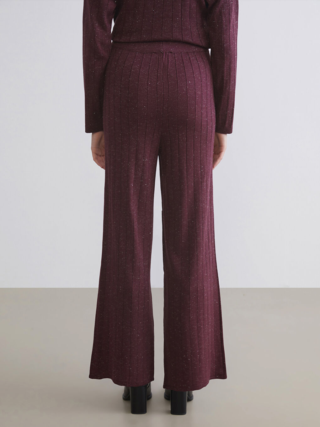 Elasticated Waist Wide Leg Women's Knitwear Trousers-3