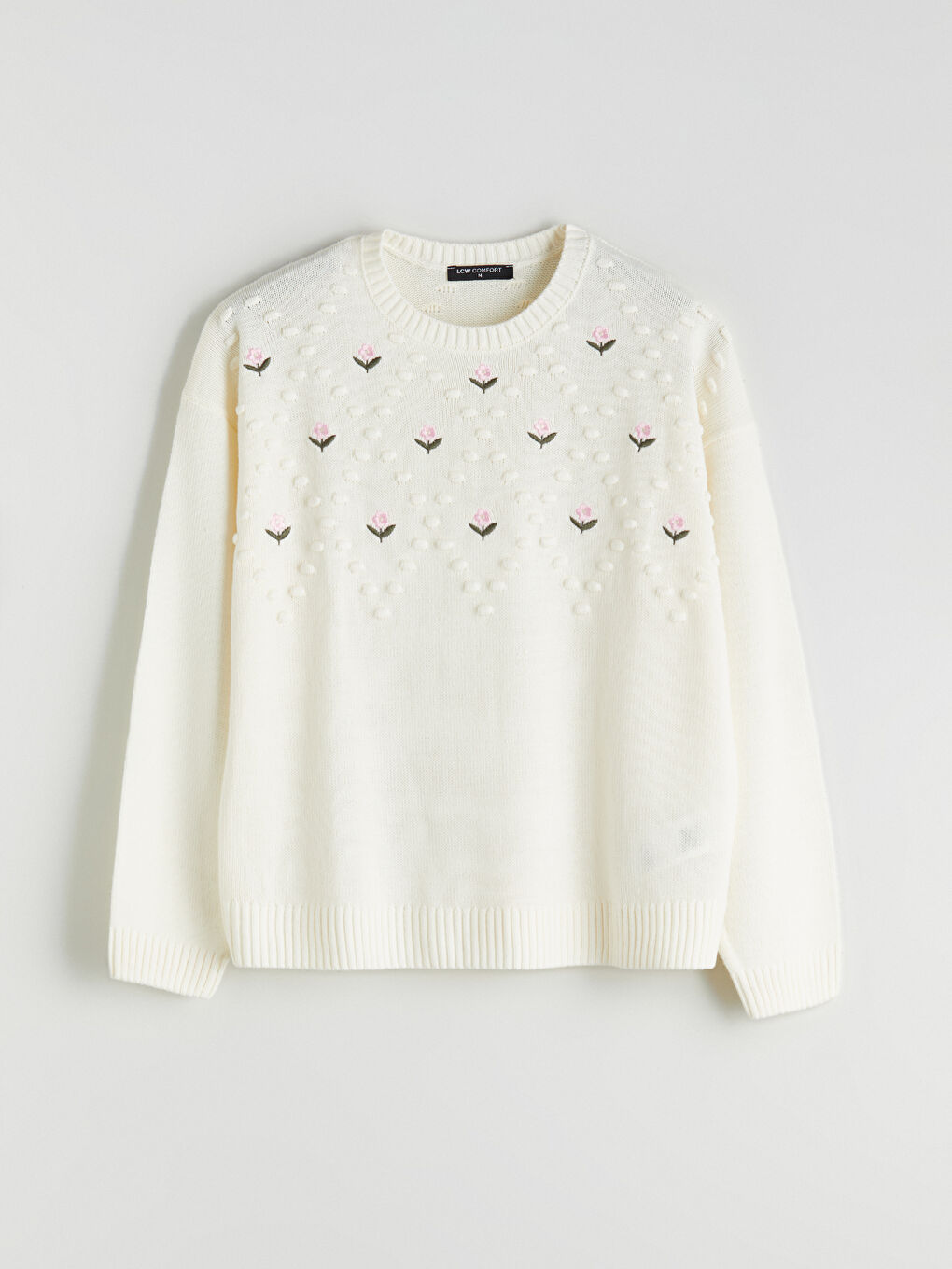 Свитер из трикотажа с круглым вырезом и цветочной вышивкой для Женское-4