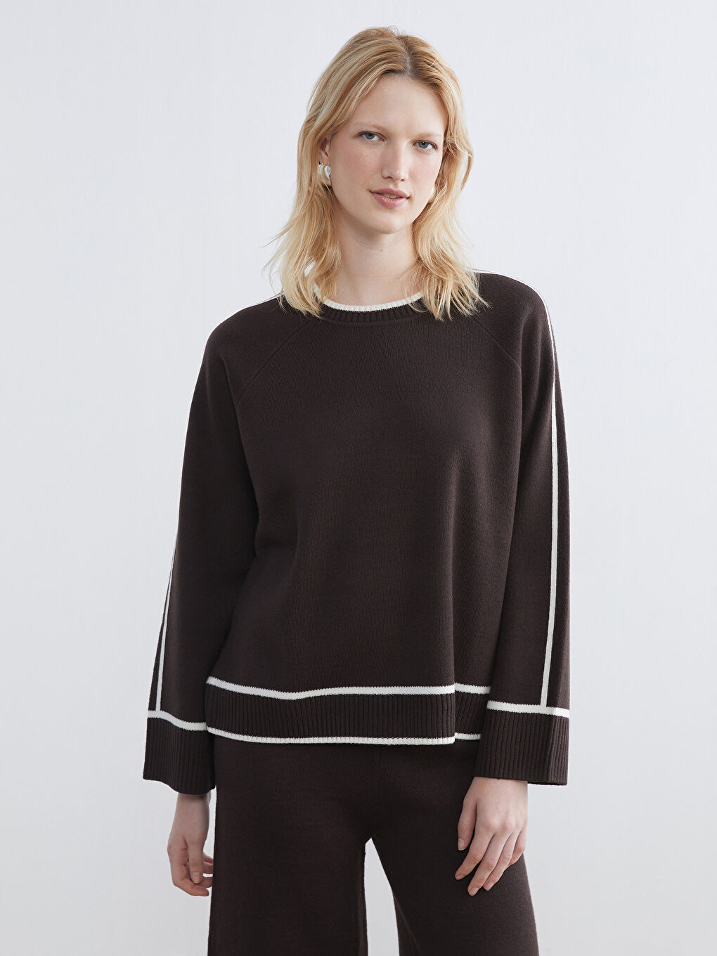 Crew Neck Stripe Detailed Women's Knitwear Sweater