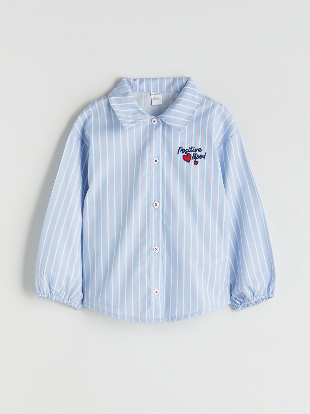 Mavi Nakışlı Uzun Kollu Çizgili Kız Çocuk Gömlek