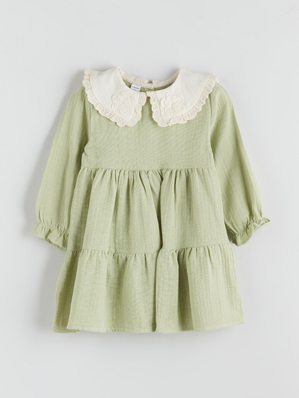 Yeşil Bebe Yaka Müslin Kız Çocuk Elbise