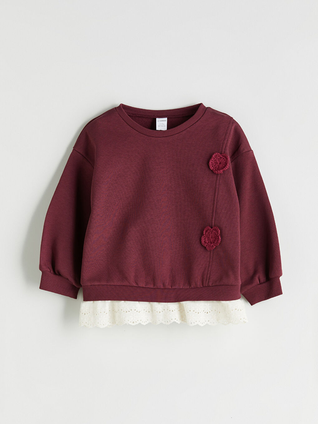 Crew Neck Flower Appliqued Girls' Sweatshirt-2