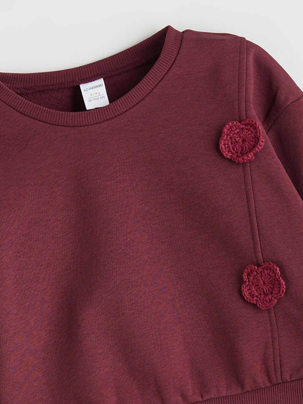 Crew Neck Flower Appliqued Girls' Sweatshirt-3