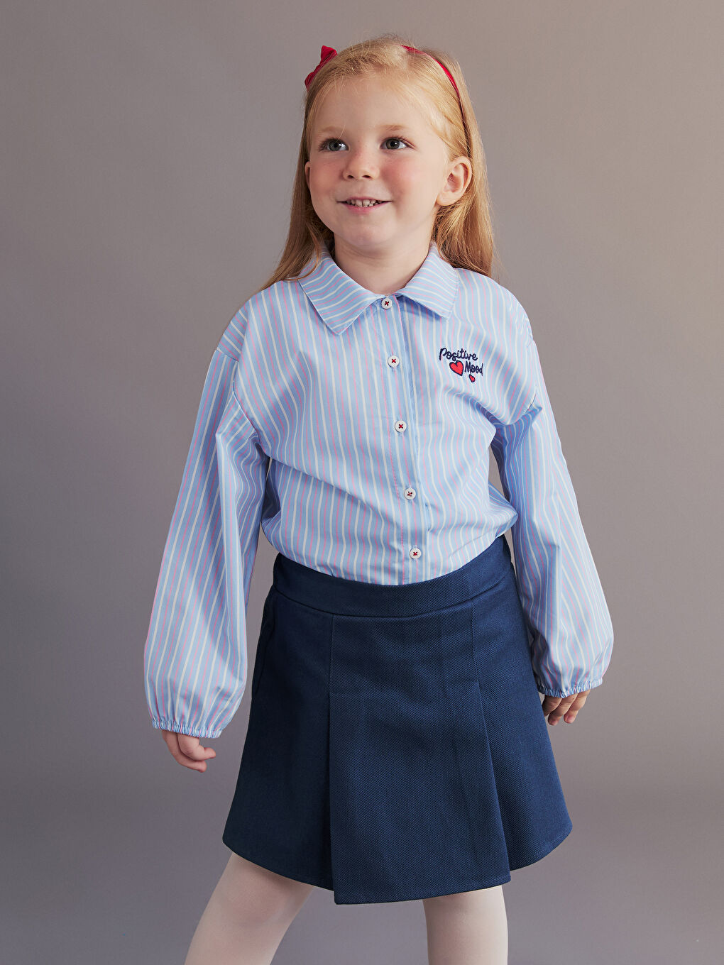 Mavi Kız Çocuk Gömlek, Şort Etek ve Külotlu Çorap-1