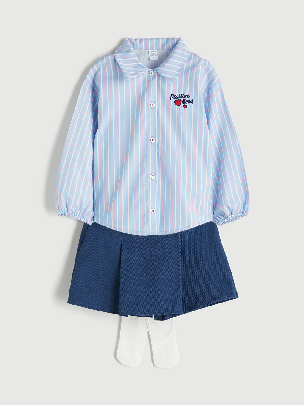 Mavi Kız Çocuk Gömlek, Şort Etek ve Külotlu Çorap-2