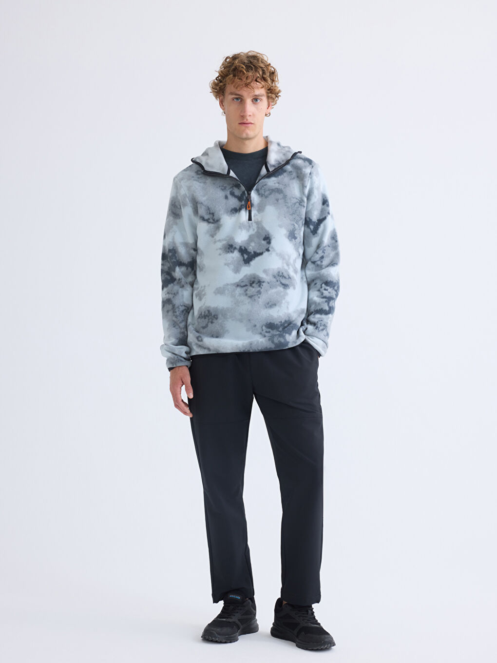 Gri Uzun Kollu Desenli Erkek Hoodie-1