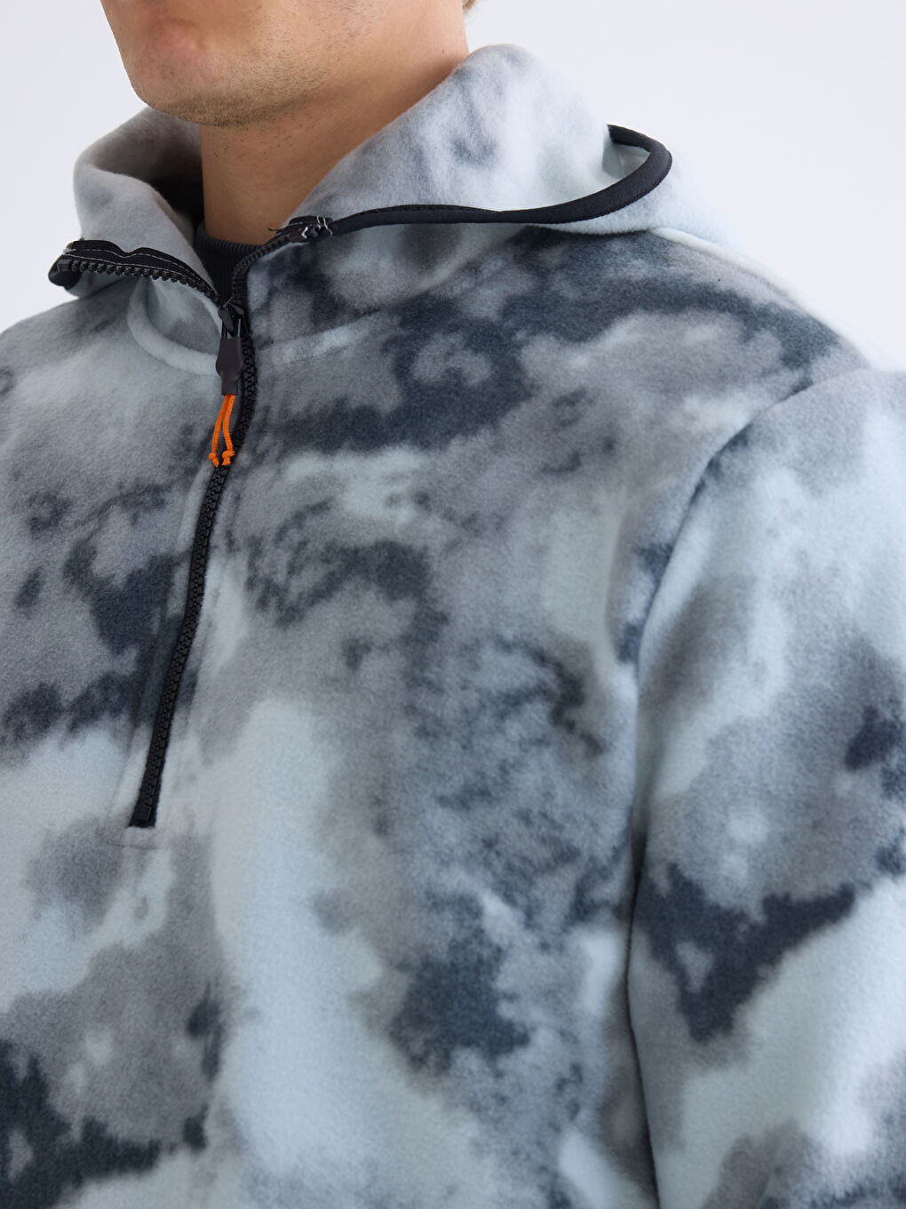 Gri Uzun Kollu Desenli Erkek Hoodie-2