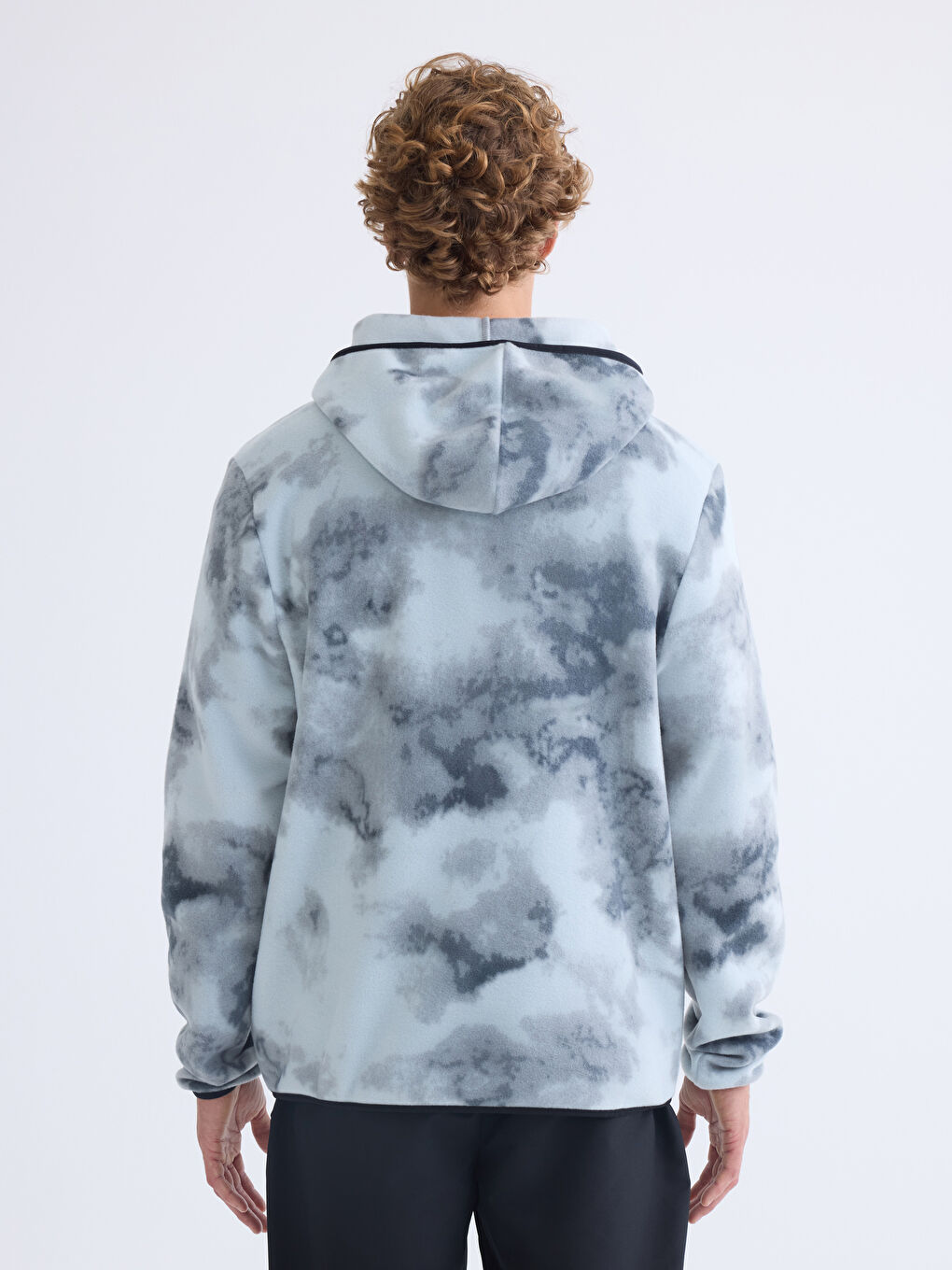 Gri Uzun Kollu Desenli Erkek Hoodie-3