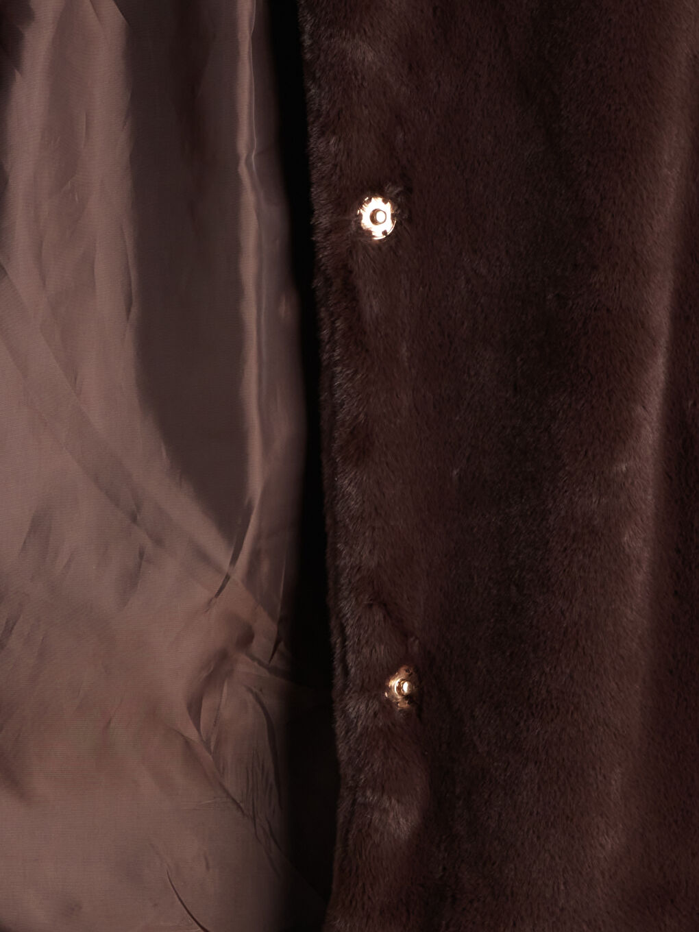 Kahverengi Dik Yaka Beli Kemerli Kadın Kürk Yelek-8