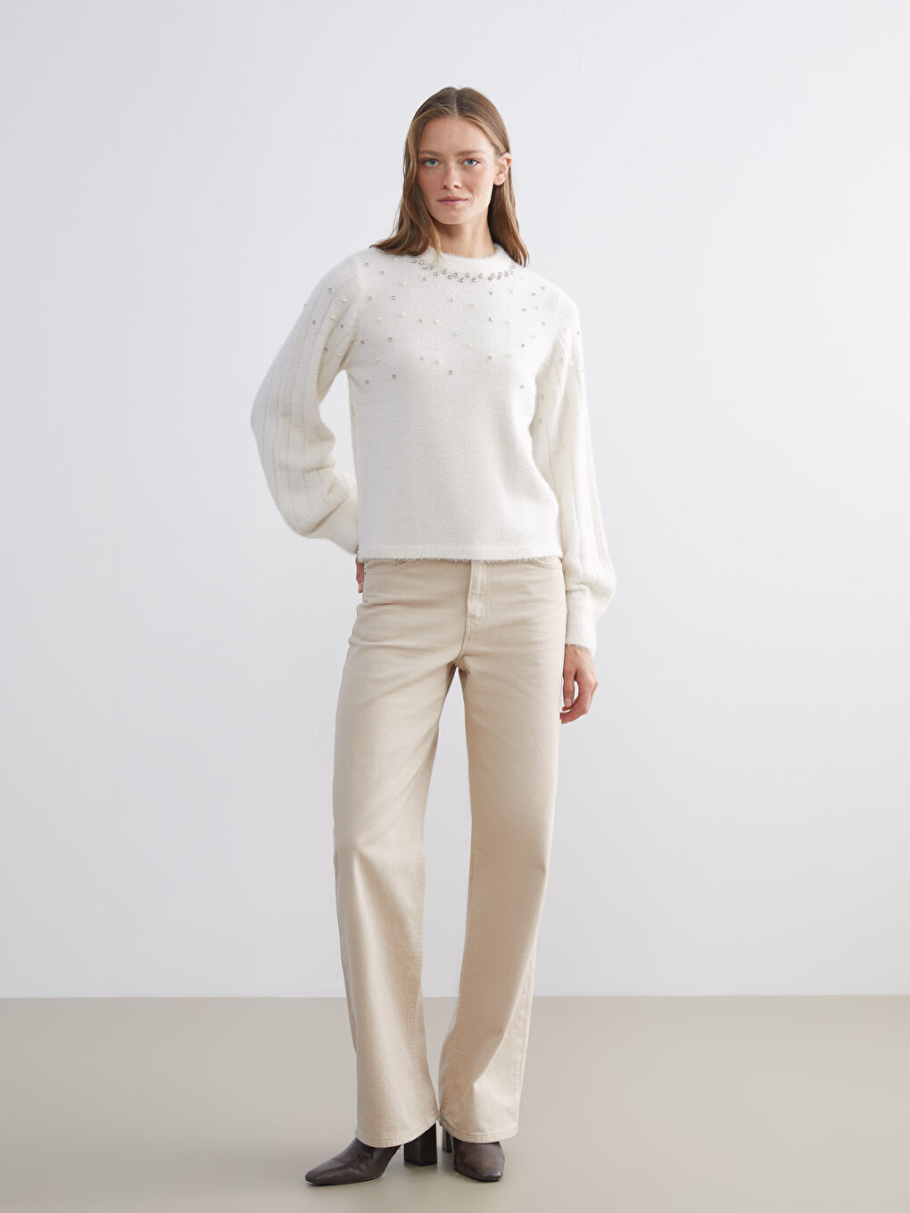 Crew Neck Rhinestone Embellished Women's Knit Sweater-1