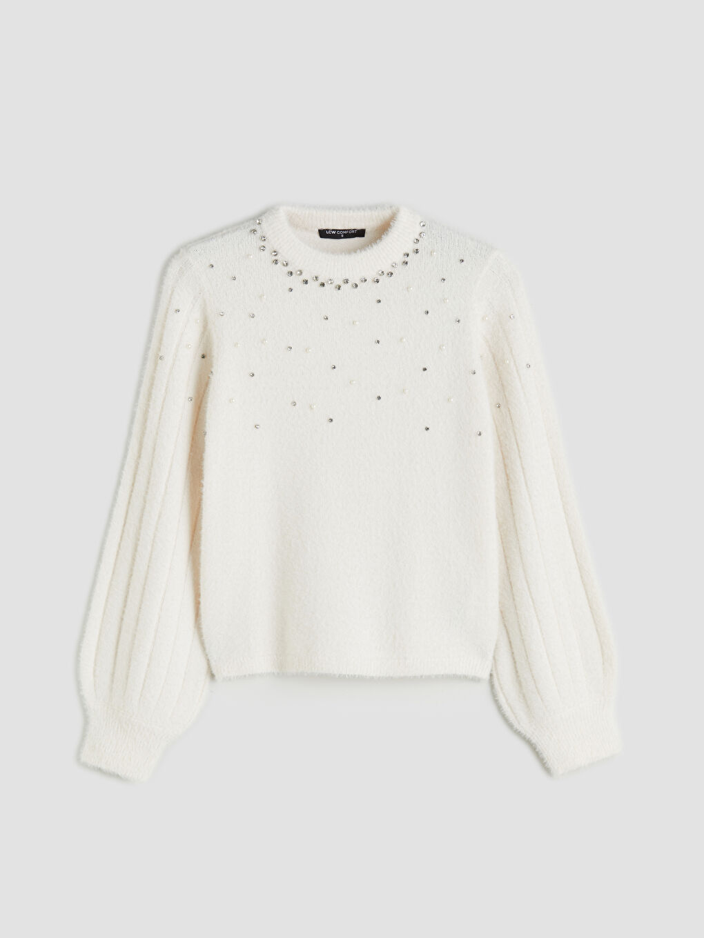 Crew Neck Rhinestone Embellished Women's Knit Sweater-4