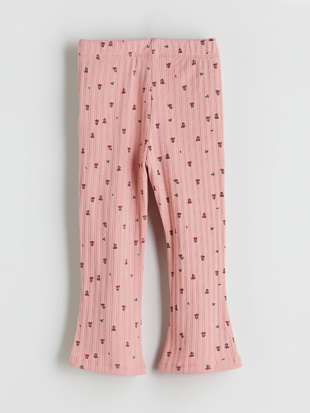 Pembe Çiçekli İspanyol Paça Kız Çocuk Tayt  Pantolon-1