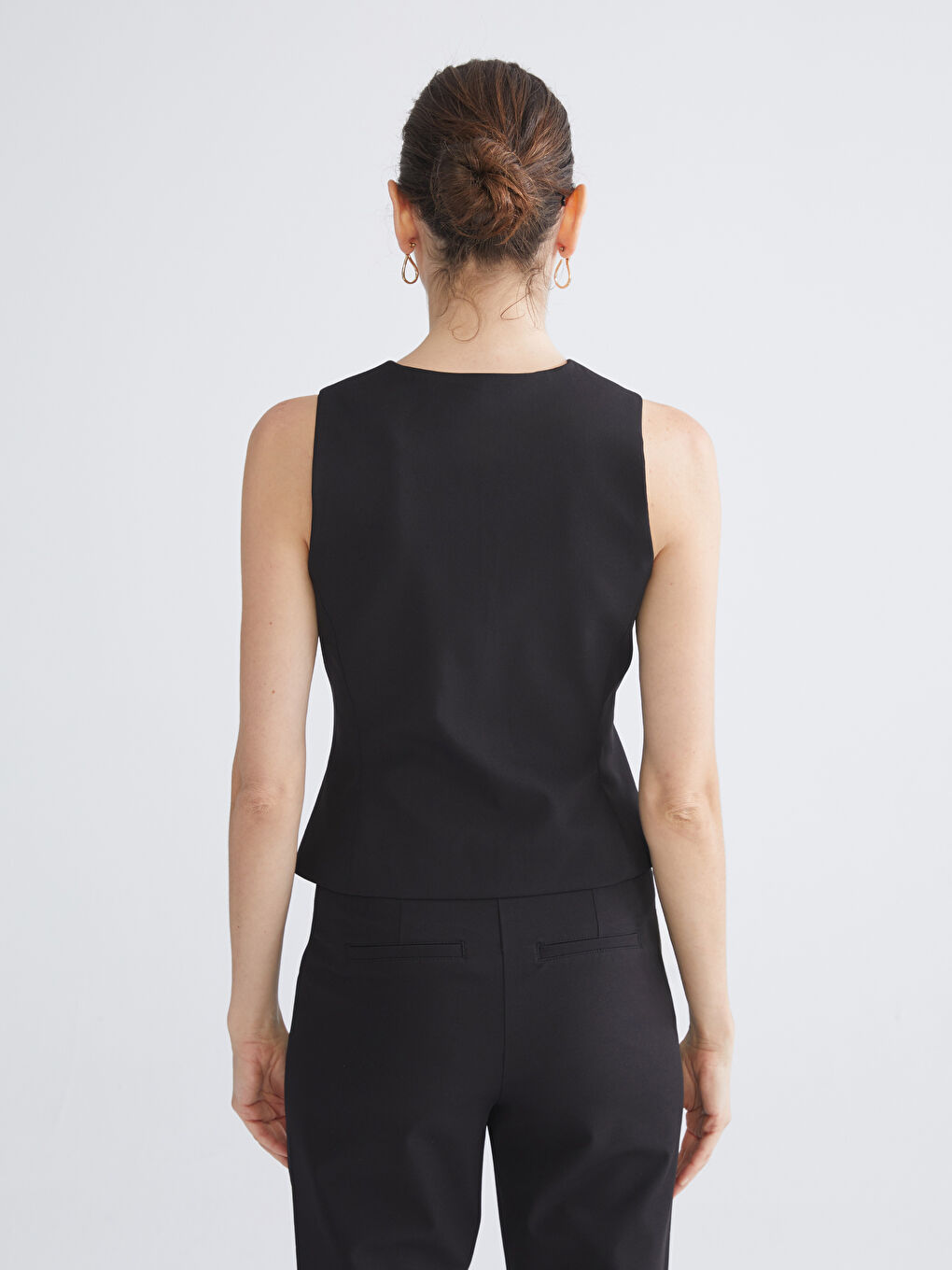 Siyah Bisiklet Yaka Kadın Klasik Yelek-4