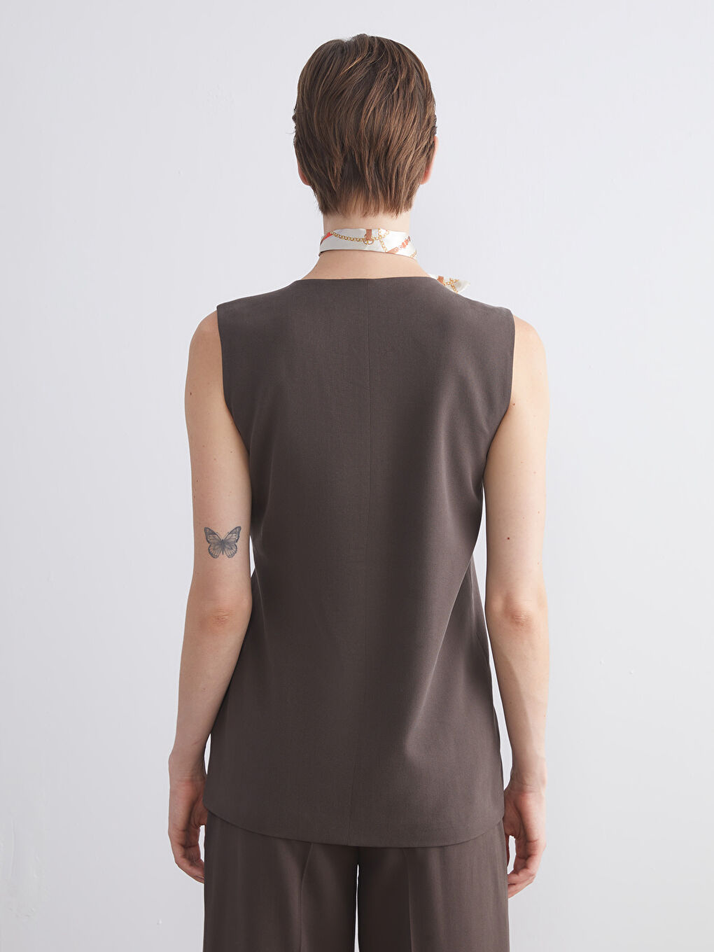 Kahverengi V Yaka Kadın Klasik Yelek-4