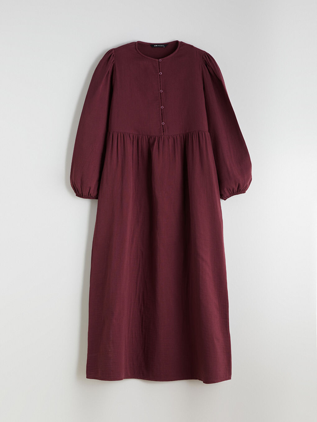 Bordo Bisiklet Yaka Dokulu Müslin Pileli Elbise-4