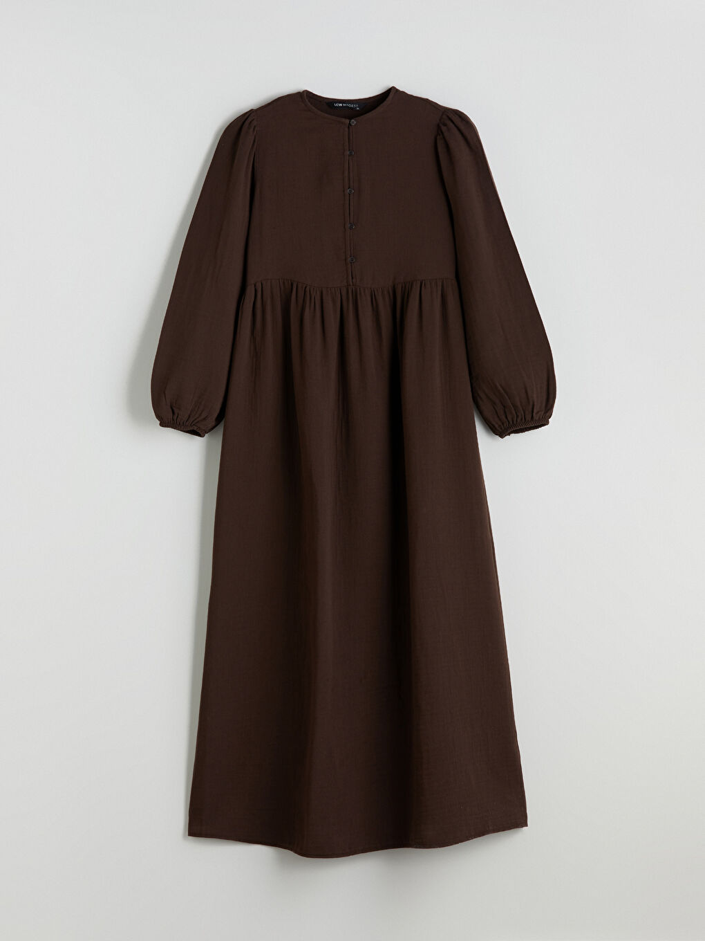 Kahverengi Bisiklet Yaka Dokulu Müslin Pileli Elbise-4