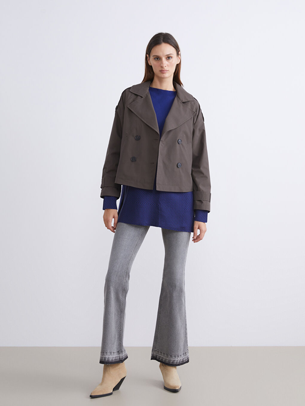 Kahverengi Kruvaze Yaka Oversize Kadın Trençkot-1