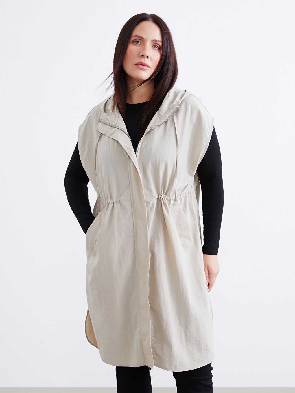 Hooded Poplin Oversize Women's Waistcoat-1