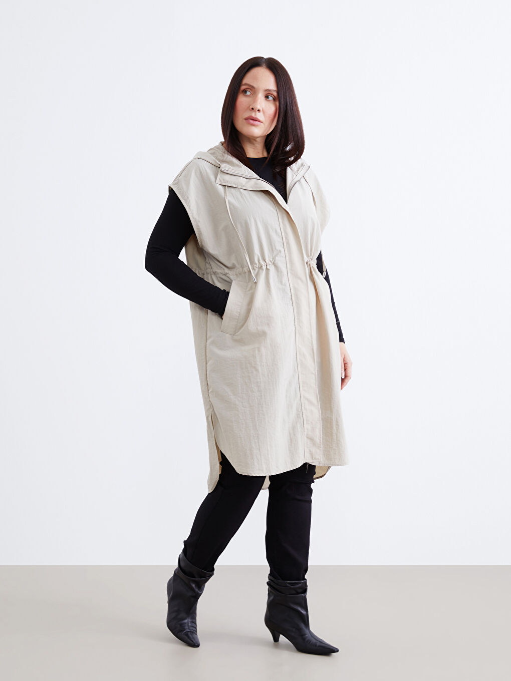 Hooded Poplin Oversize Women's Waistcoat-5