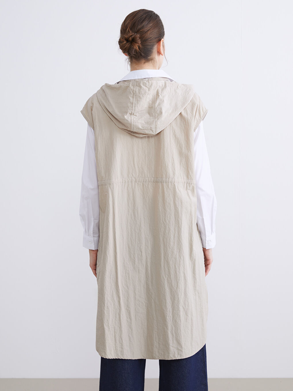 Hooded Poplin Oversize Women's Waistcoat-4