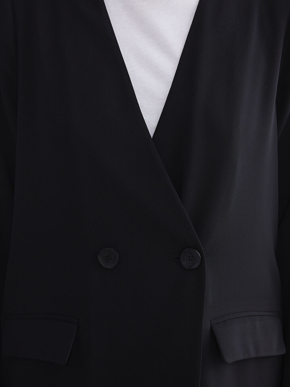 Siyah V Yaka Krep Kadın Blazer Ceket-3