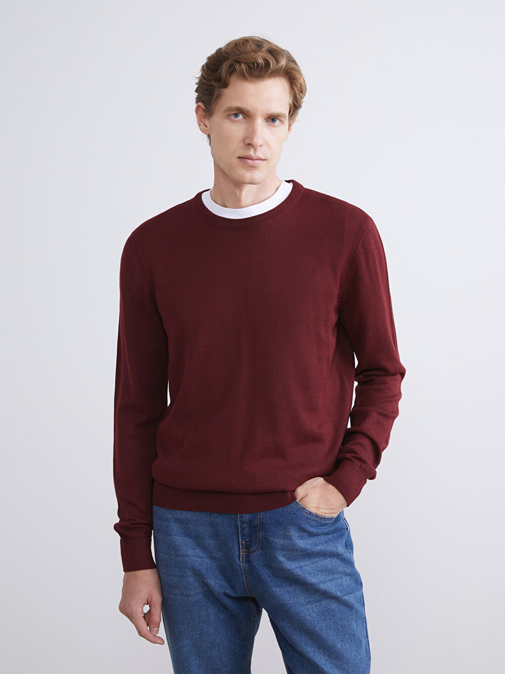 Kırmızı Bisiklet Yaka Erkek Triko Kazak