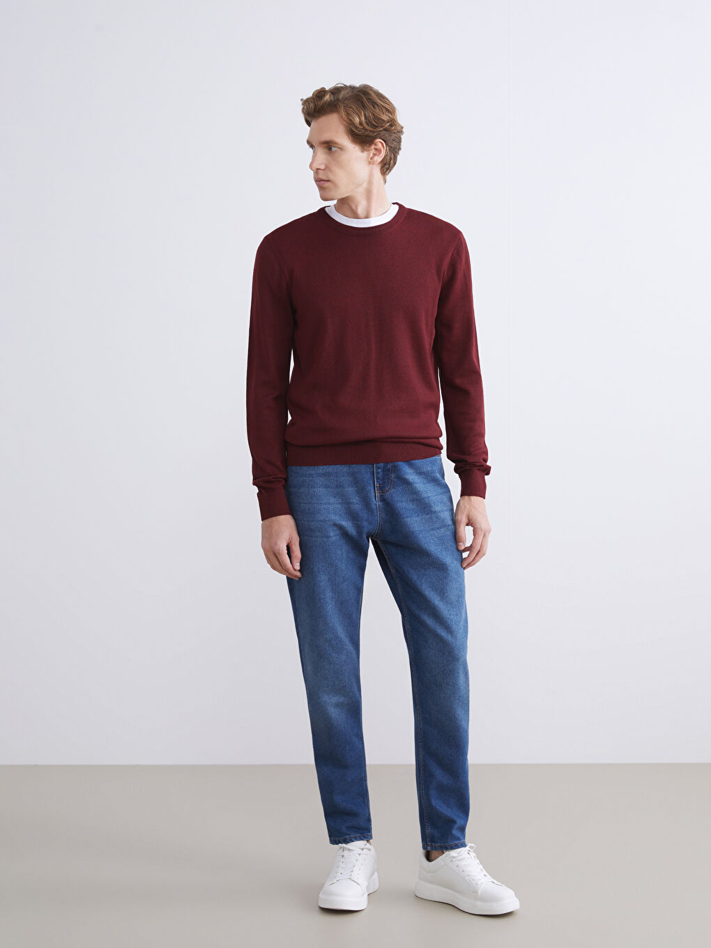 Kırmızı Bisiklet Yaka Erkek Triko Kazak-1