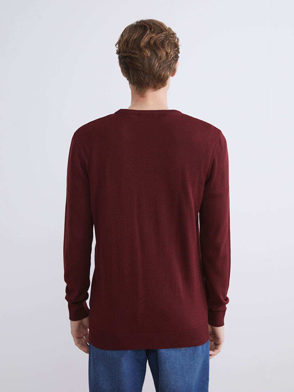 Kırmızı Bisiklet Yaka Erkek Triko Kazak-3