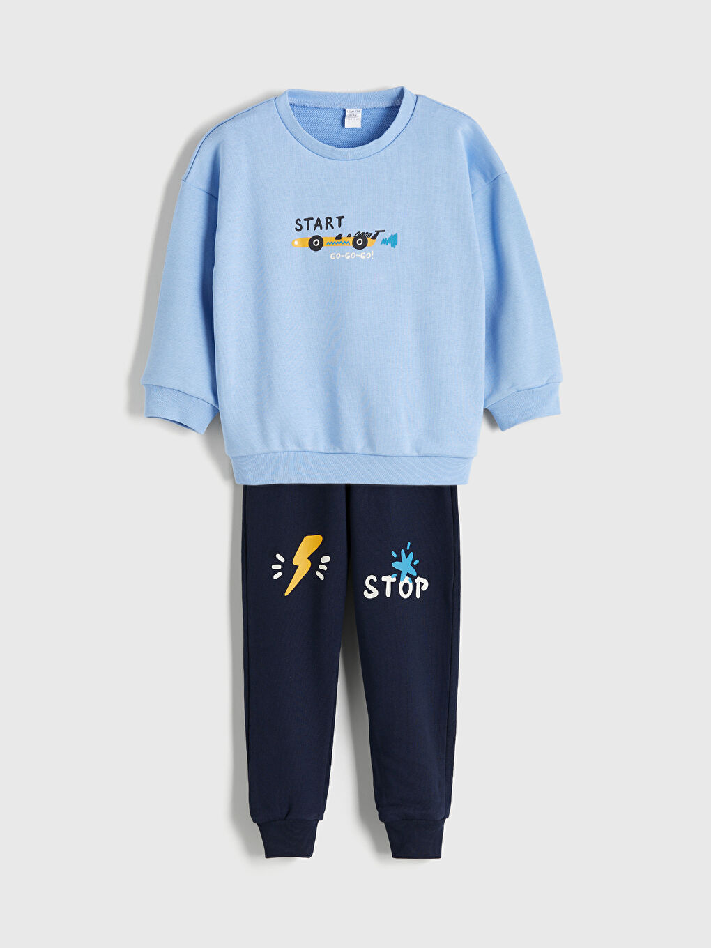 Mavi Baskılı Erkek Çocuk Sweatshirt ve Pantolon 2'li