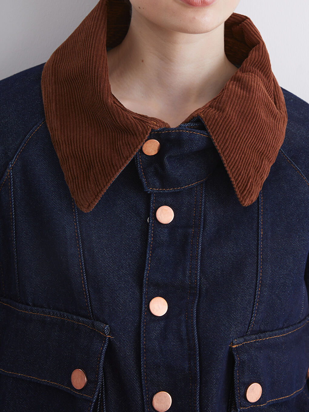 İndigo Gömlek Yaka Oversize Kadın Jean Ceket-2
