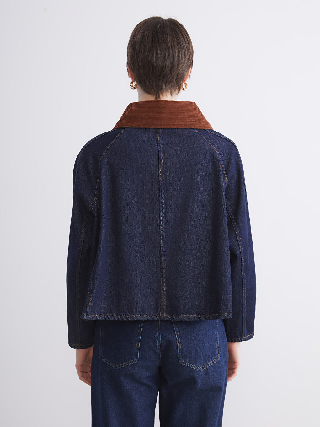 İndigo Gömlek Yaka Oversize Kadın Jean Ceket-3