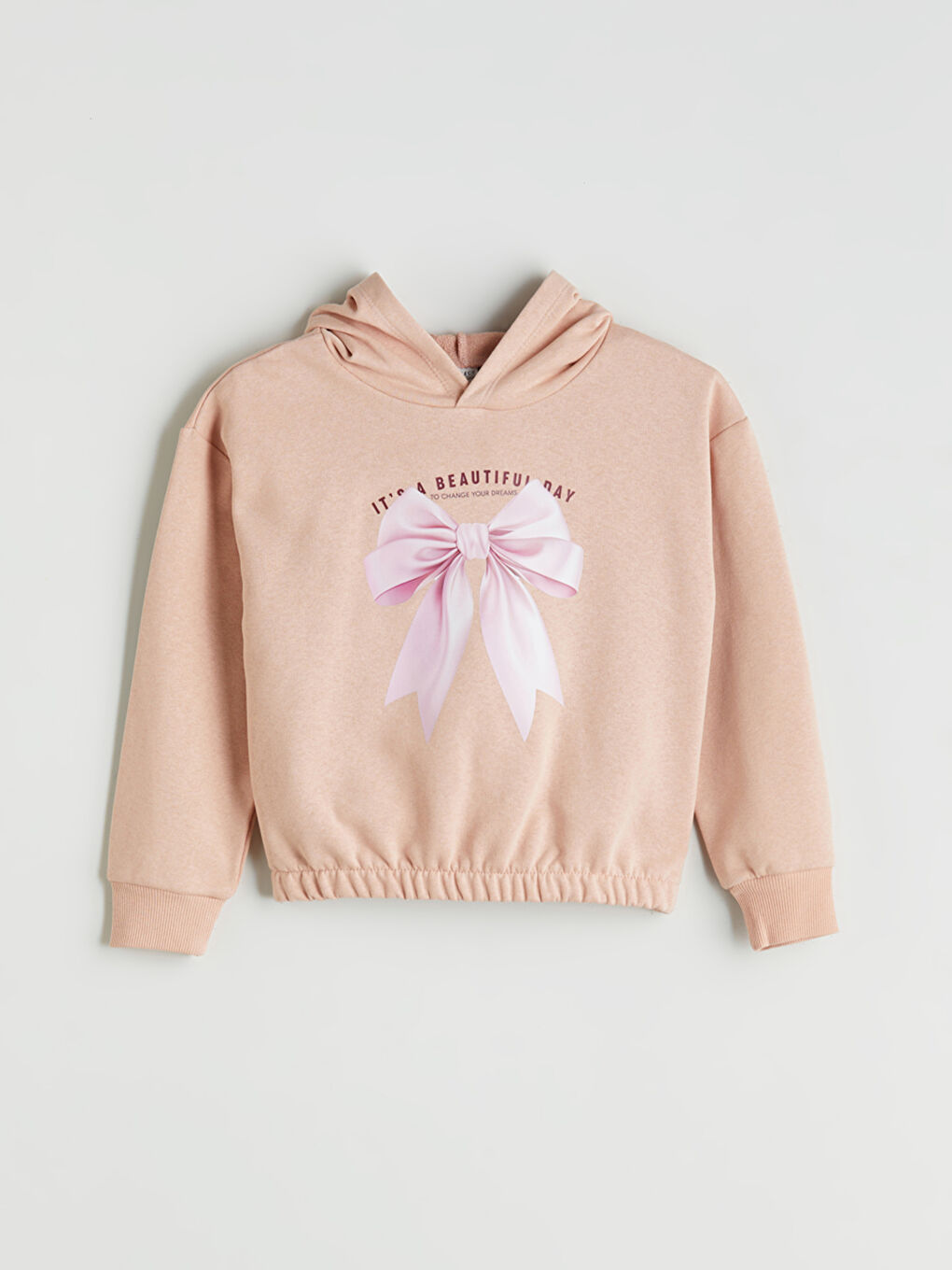 Hooded Bow Printed Girls' Sweatshirt