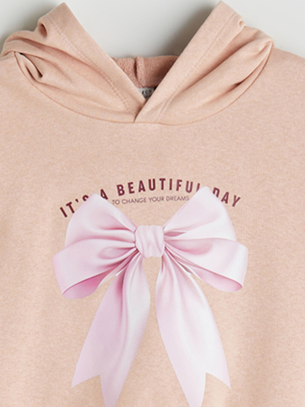 Hooded Bow Printed Girls' Sweatshirt-1