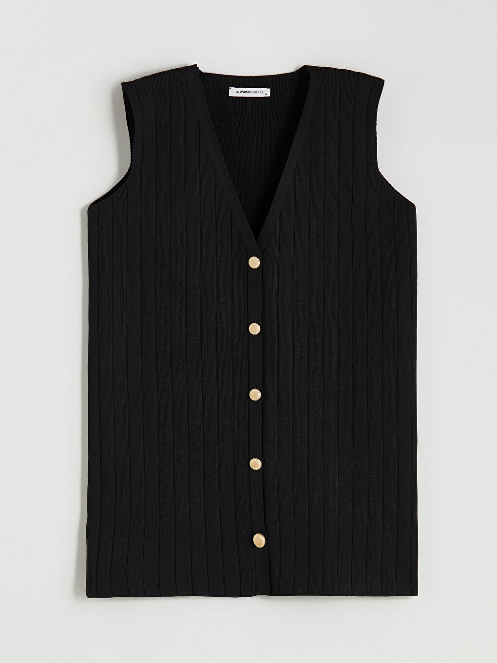 Siyah V Yaka Kadın Triko Yelek-6