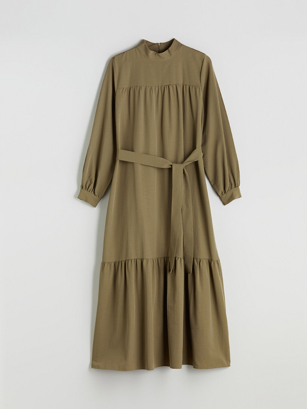 Haki Dik Yaka Poplin Elbise-4