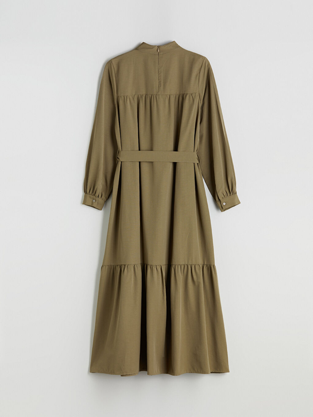 Haki Dik Yaka Poplin Elbise-5