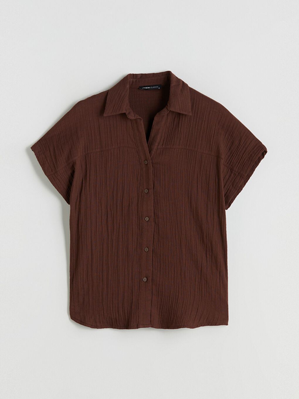 Kahverengi Dokulu Müslin Kadın Gömlek-6