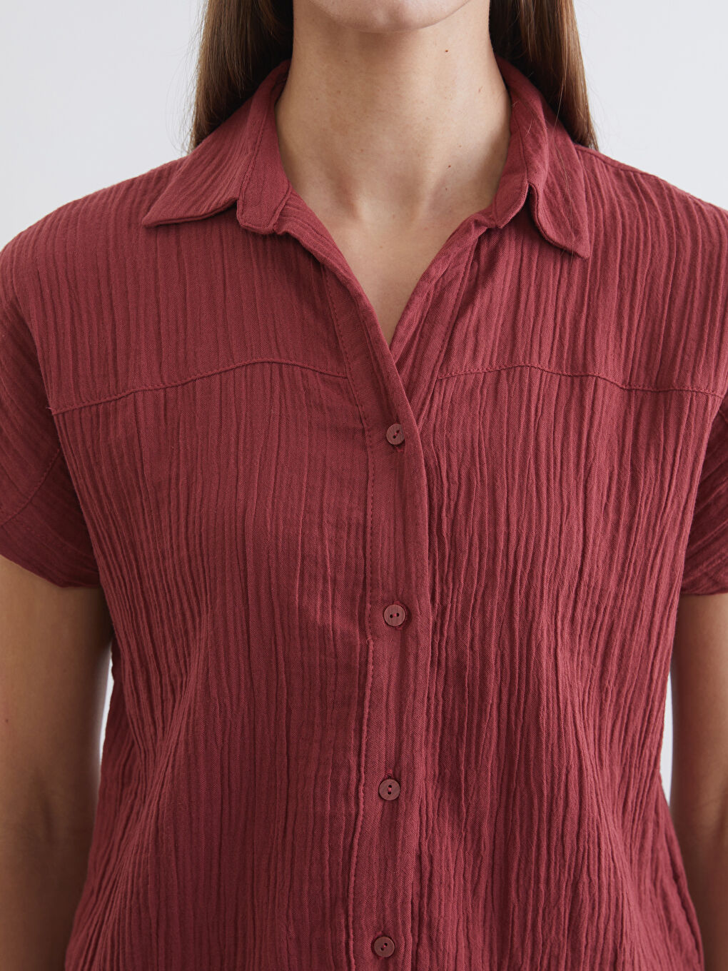 Bordo Dokulu Müslin Kadın Gömlek-3