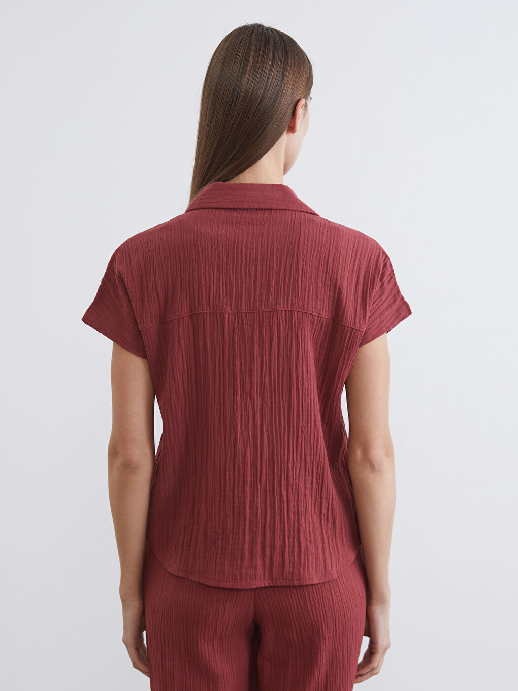Bordo Dokulu Müslin Kadın Gömlek-5
