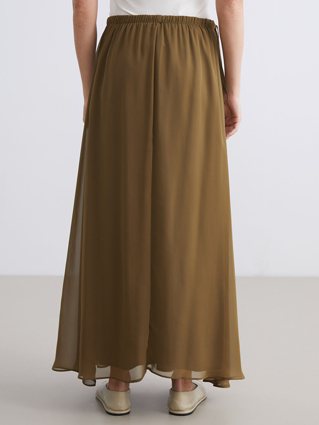 Haki Beli Lastikli Kloş Etek-3