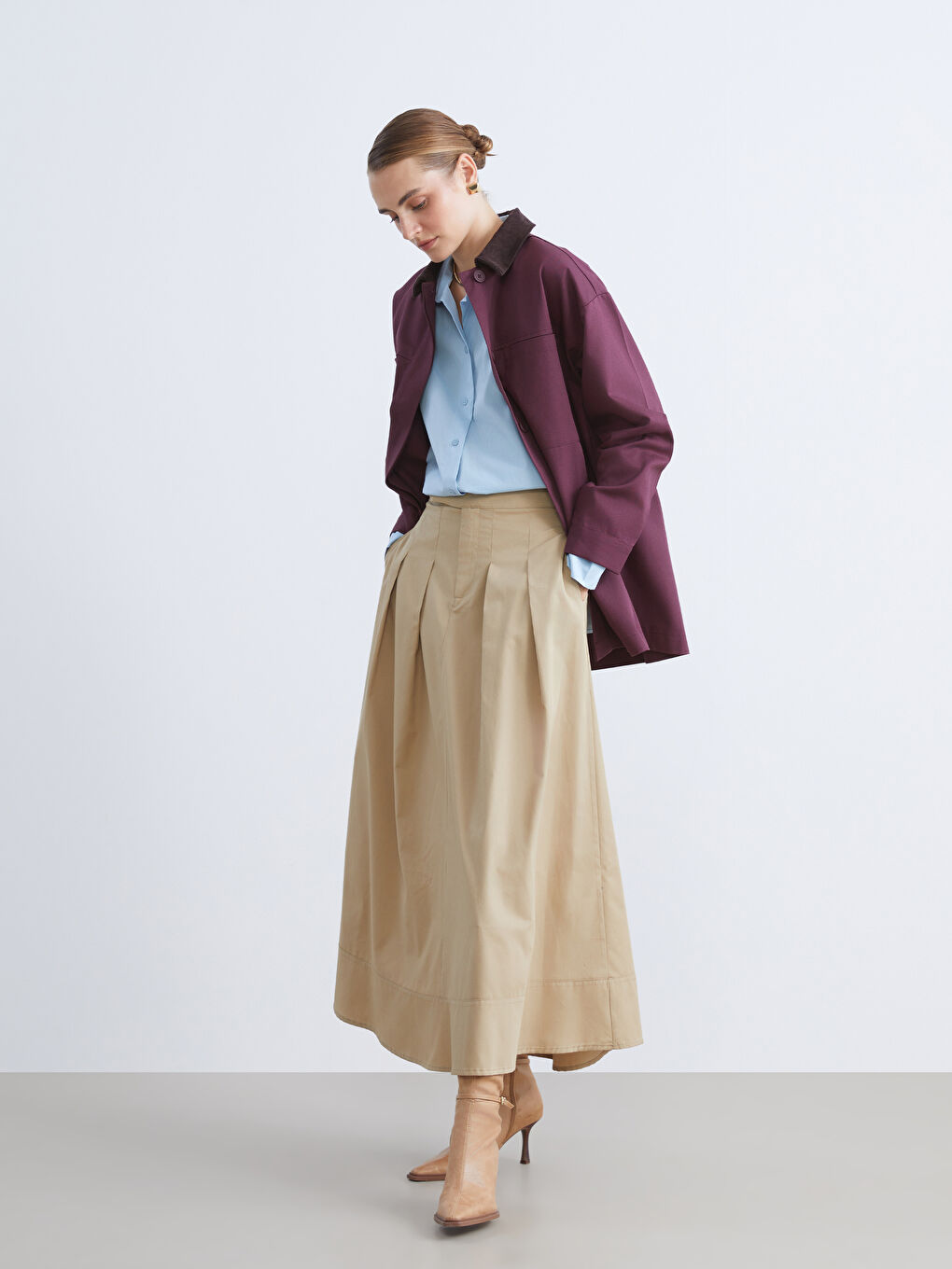 Haki Loose Fit Pileli Etek-1