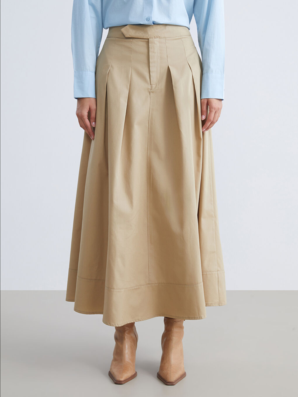 Haki Loose Fit Pileli Etek-2