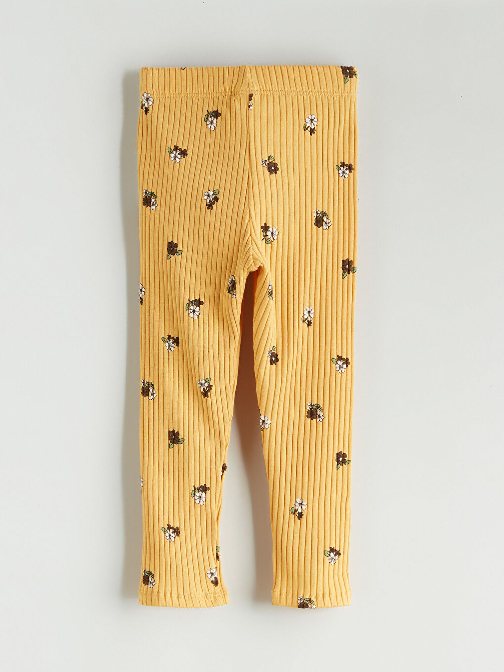 Sarı Beli Lastikli Çiçekli Kız Çocuk Tayt-2