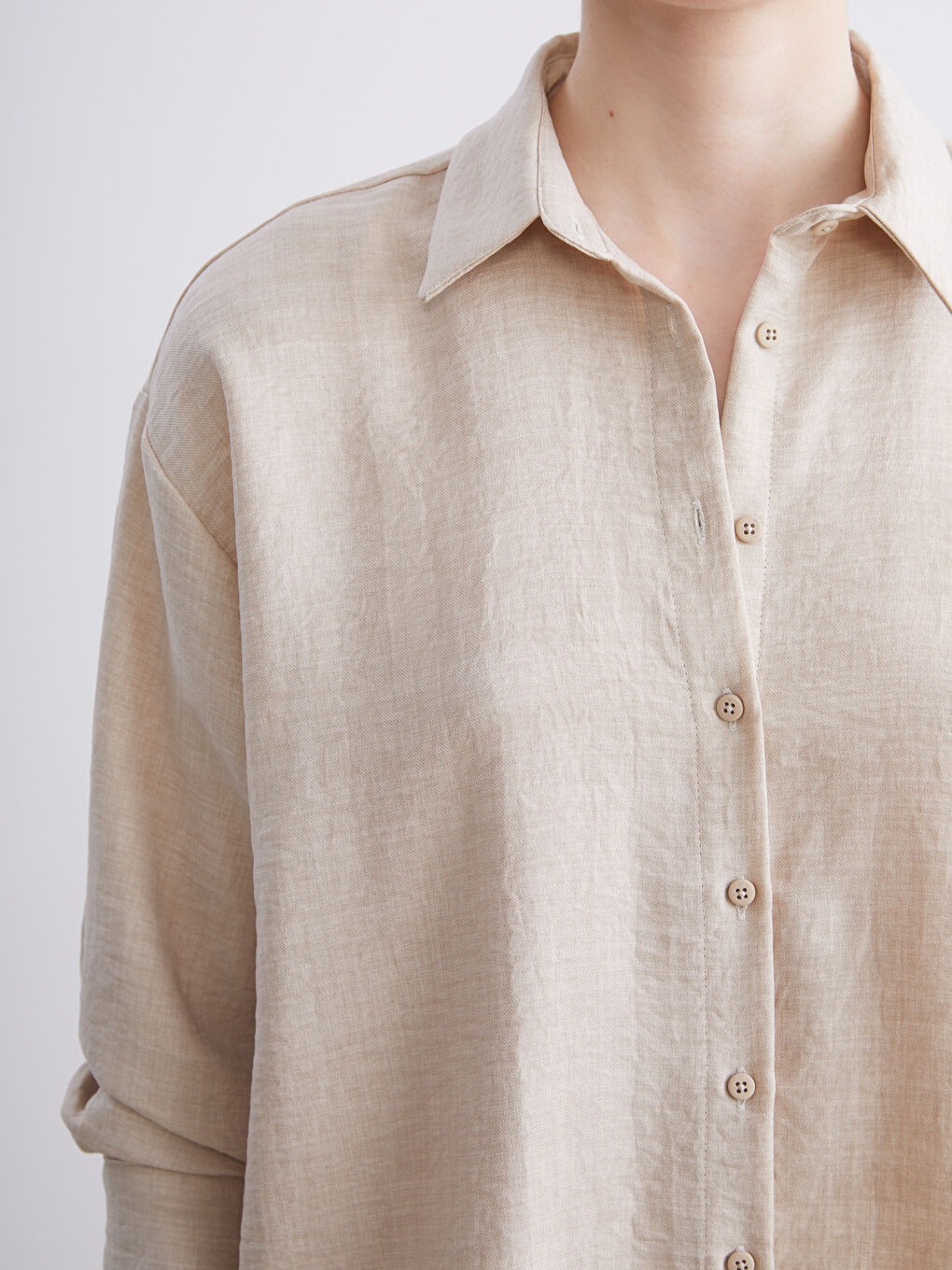 Bej Gabardin Kadın Gömlek-2